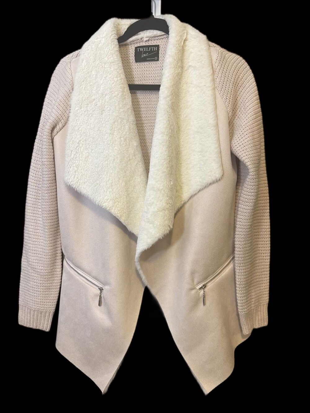 Twelfth Love Cardigan Women S Pink Faux Suede Faux Fur Open Front Sweater Jacket